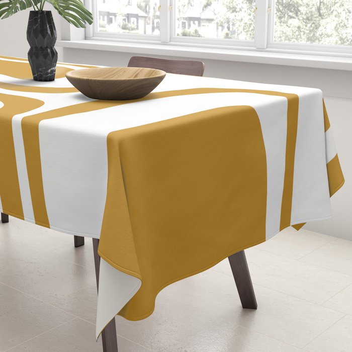 Palm Springs Midcentury Modern Abstract Pattern in Mustard Gold and White Tablecloth Gallery Image 3