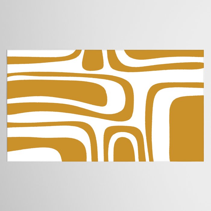 Palm Springs Midcentury Modern Abstract Pattern in Mustard Gold and White Tablecloth Gallery Image 2