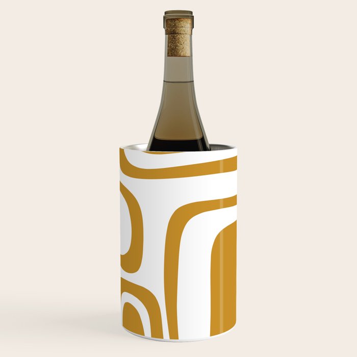 Palm Springs Midcentury Modern Abstract Pattern in Mustard Gold and White Wine Chiller Gallery Image 3