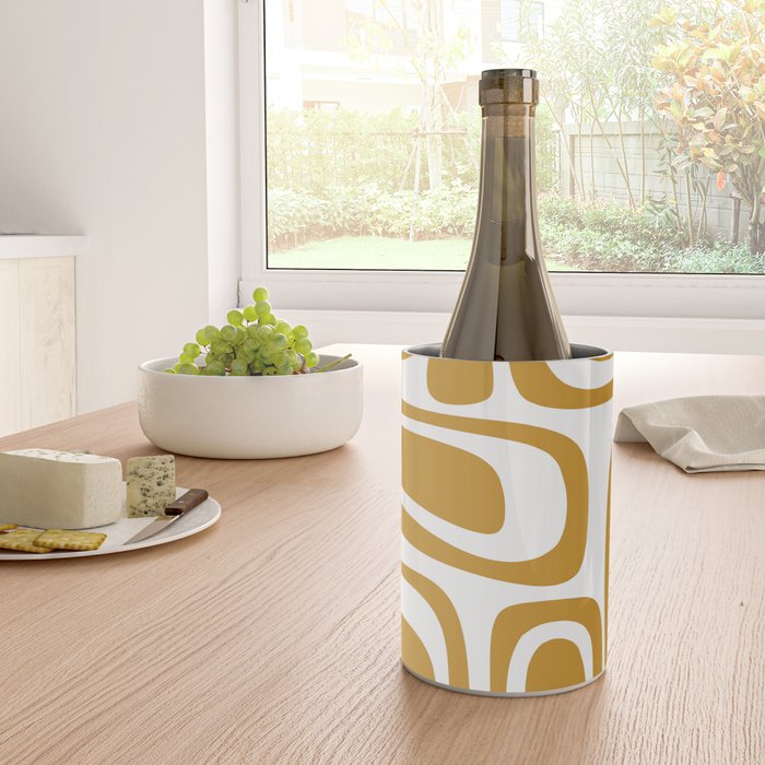 Palm Springs Midcentury Modern Abstract Pattern in Mustard Gold and White Wine Chiller Gallery Image 4