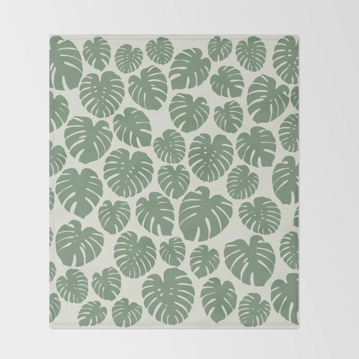 Monstera - Green Throw Blanket Gallery Image 2