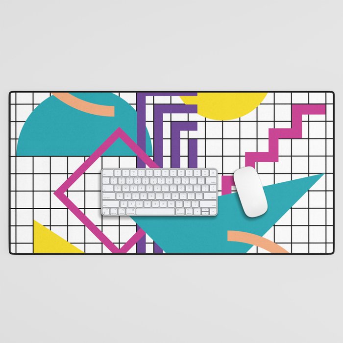 Memphis Pattern - 80s Retro White Desk Mat Gallery Image 1