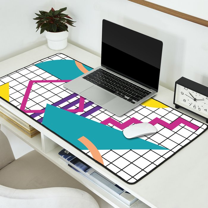 Memphis Pattern - 80s Retro White Desk Mat Gallery Image 2