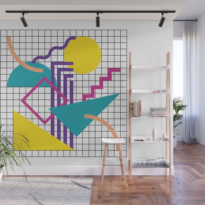 Memphis Pattern - 80s Retro White Wall Mural Gallery Image 1