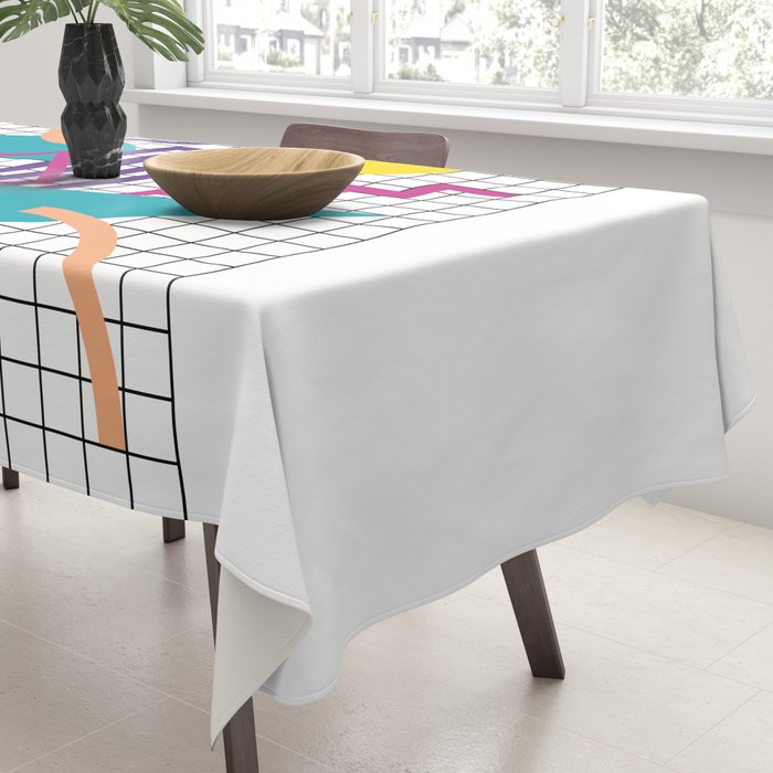 Memphis Pattern - 80s Retro White Tablecloth Gallery Image 3