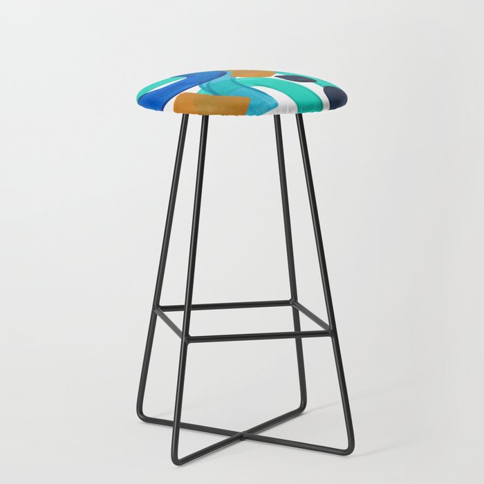 Minimalist Abstract Mid Century Modern Colorful Shapes Marine Green Teal Blue Yellow Pattern Stool Gallery Image 1