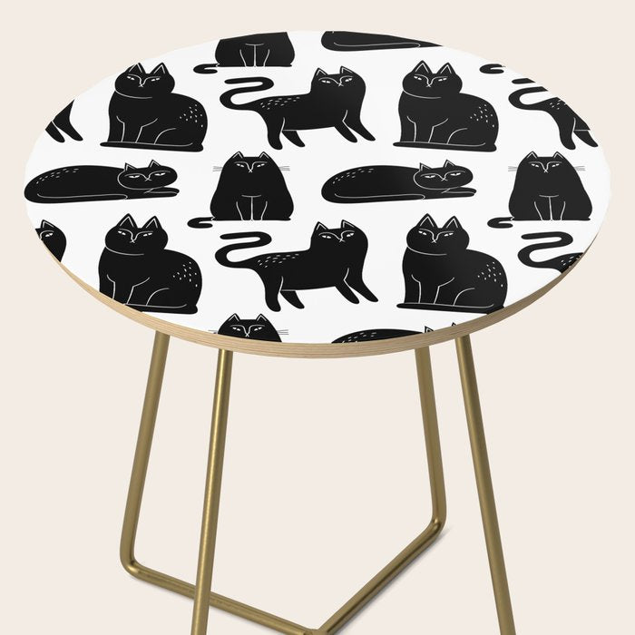 Funny black cat animal cartoon pattern Side Table Gallery Image 2
