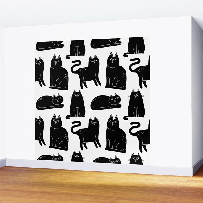 Funny black cat animal cartoon pattern Wall Mural Gallery Image 2