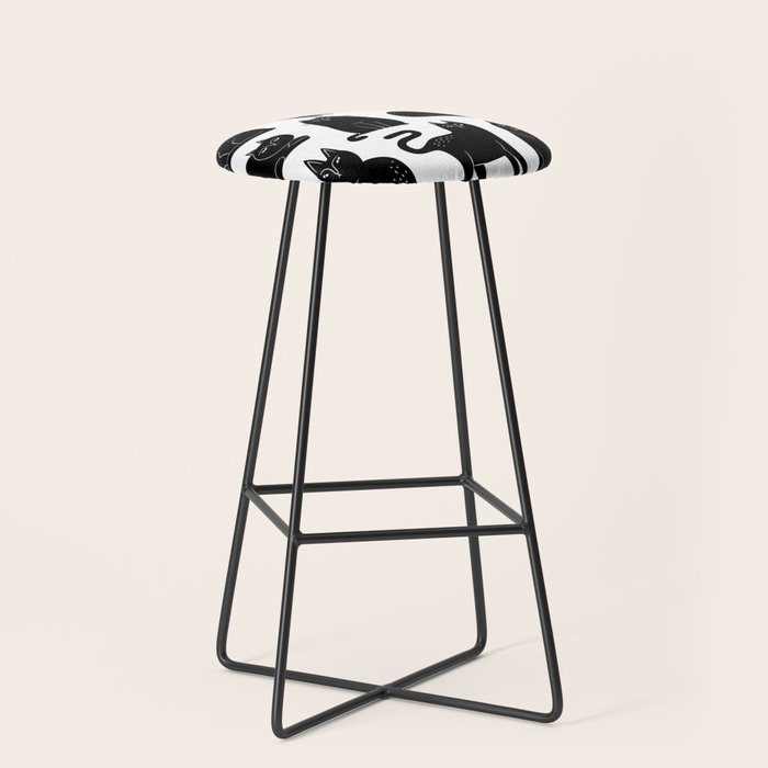 Funny black cat animal cartoon pattern Stool Gallery Image 1