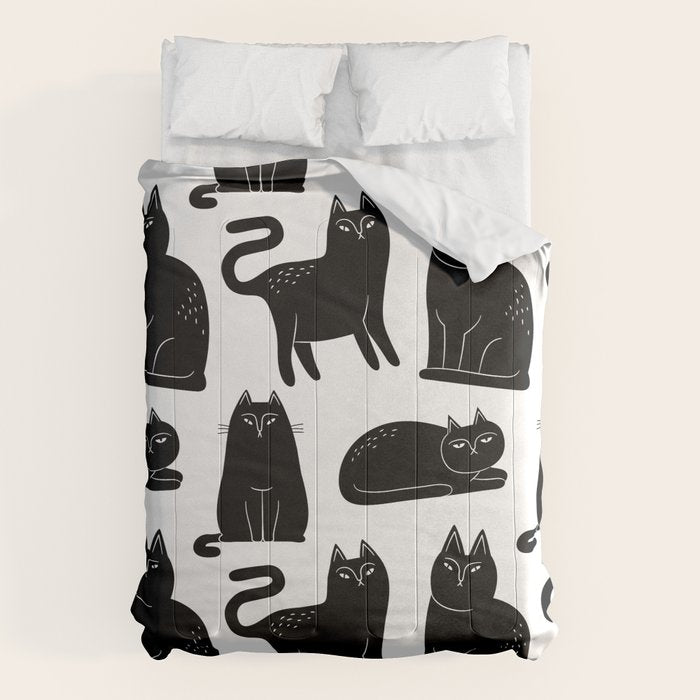 Funny black cat animal cartoon pattern Comforter Gallery Image 6