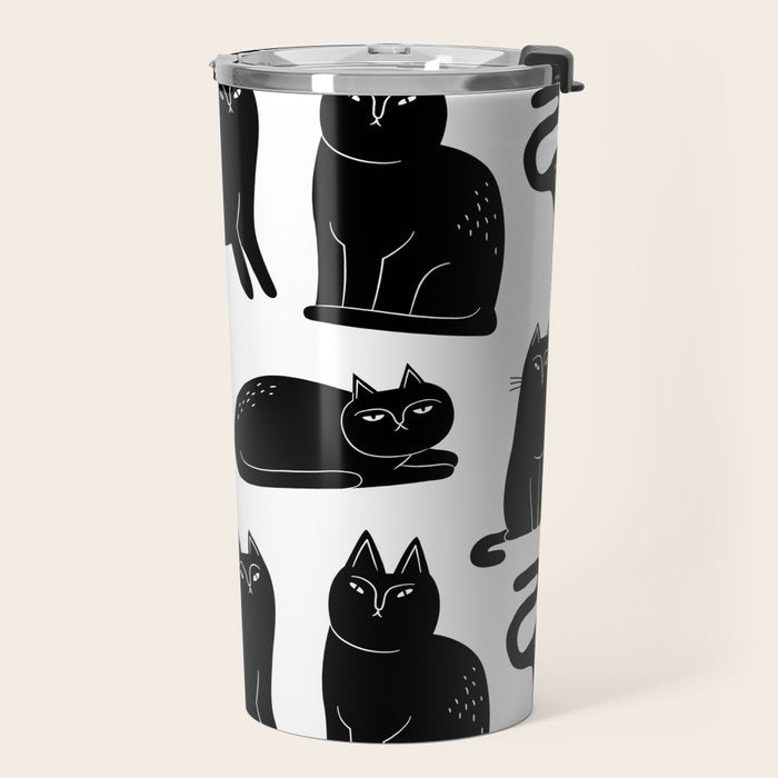 Funny black cat animal cartoon pattern Travel Mug Gallery Image 2