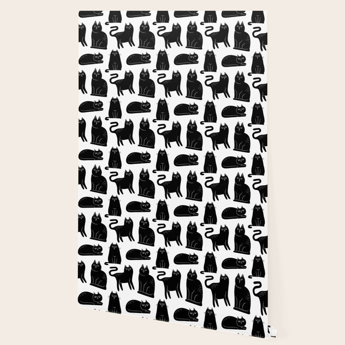 Funny black cat animal cartoon pattern Wallpaper Gallery Image 2