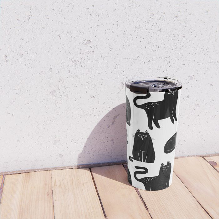 Funny black cat animal cartoon pattern Travel Mug Gallery Image 4