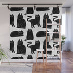 Funny black cat animal cartoon pattern Wall Mural Gallery Image 1
