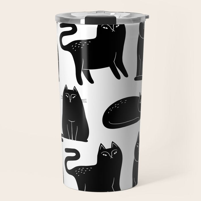 Funny black cat animal cartoon pattern Travel Mug Gallery Image 1