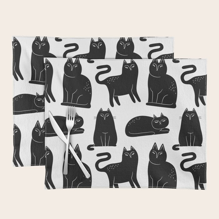 Funny black cat animal cartoon pattern Placemat Gallery Image 1