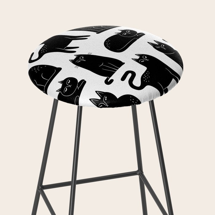 Funny black cat animal cartoon pattern Stool Gallery Image 2