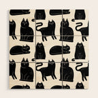 Funny black cat animal cartoon pattern Wood Wall Art Gallery Image 1