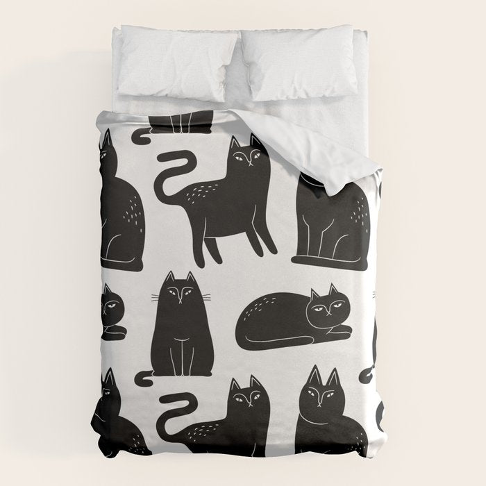 Funny black cat animal cartoon pattern Duvet Cover Gallery Image 1