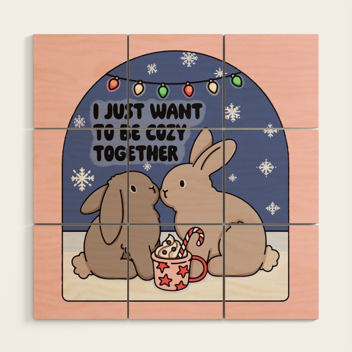 Cozy Winter Bunnies Wood Wall Art Gallery Image 1