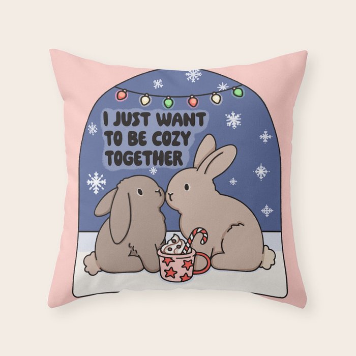 Cozy Winter Bunnies Throw Pillow Gallery Image 1
