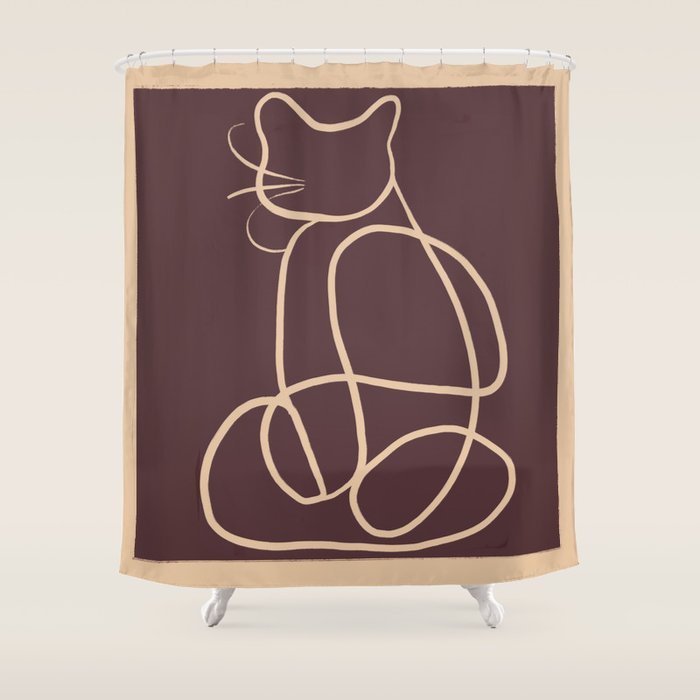 Abstract Line Art Cat 3 Shower Curtain Gallery Image 1
