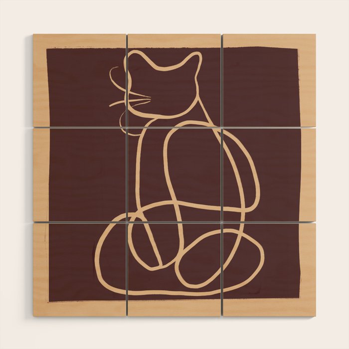 Abstract Line Art Cat 3 Wood Wall Art Gallery Image 1