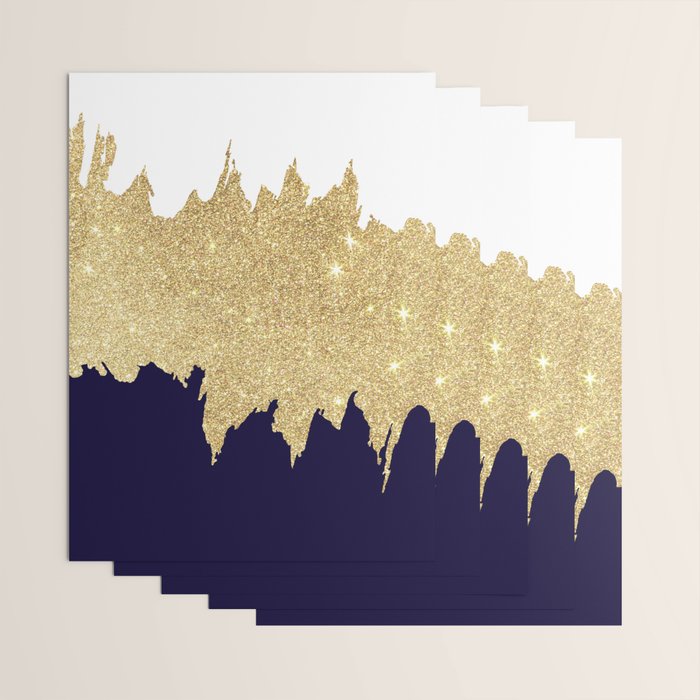 Modern navy blue white faux gold glitter brushstrokes Wrapping Paper Gallery Image 3