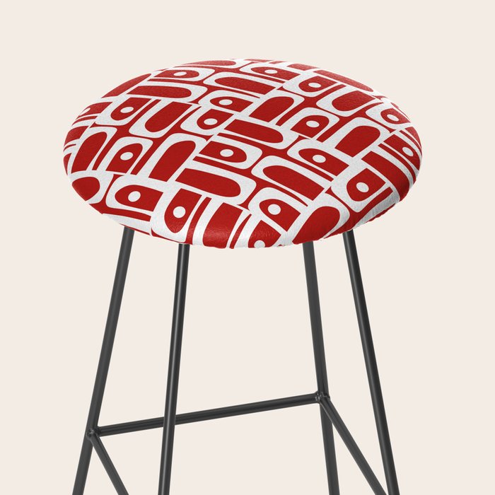 Mid Century Modern Piquet Abstract Multi Geometric Red and White Pattern Stool Gallery Image 2