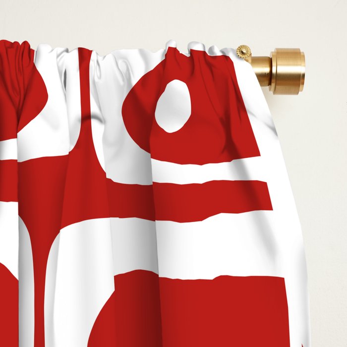 Mid Century Modern Piquet Abstract Multi Geometric Red and White Pattern Window Curtain Gallery Image 2