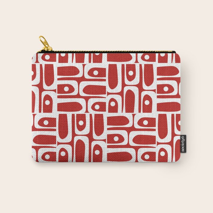 Mid Century Modern Piquet Abstract Multi Geometric Red and White Pattern Carry All Pouch Gallery Image 1