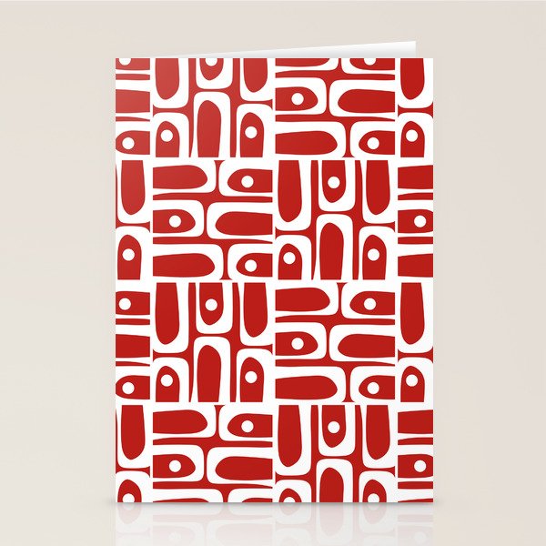 Mid Century Modern Piquet Abstract Multi Geometric Red and White Pattern Stationery Card Gallery Image 2