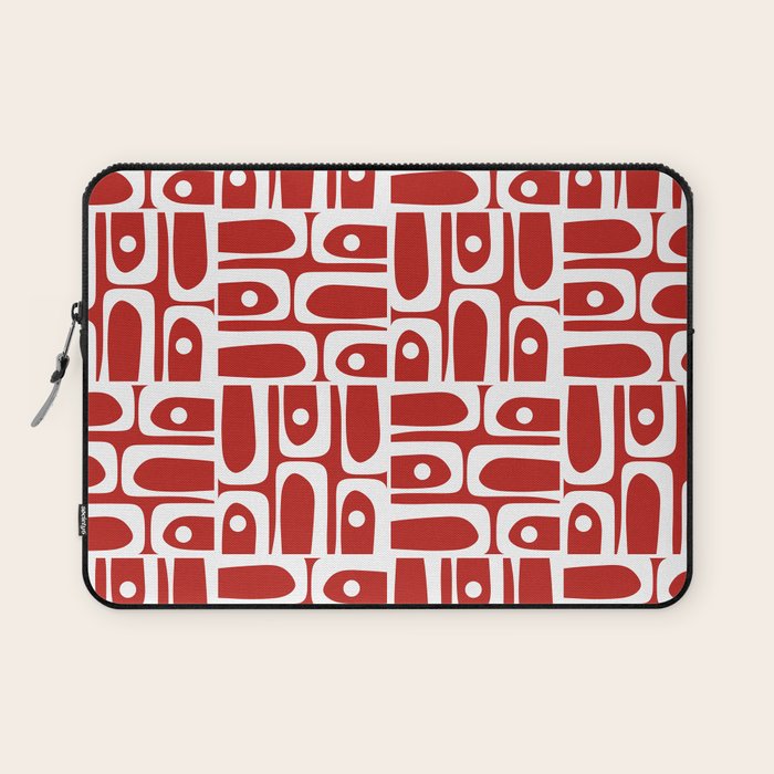 Mid Century Modern Piquet Abstract Multi Geometric Red and White Pattern Laptop Sleeve Gallery Image 1