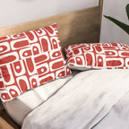 Mid Century Modern Piquet Abstract Multi Geometric Red and White Pattern Pillow Sham Gallery Image 2
