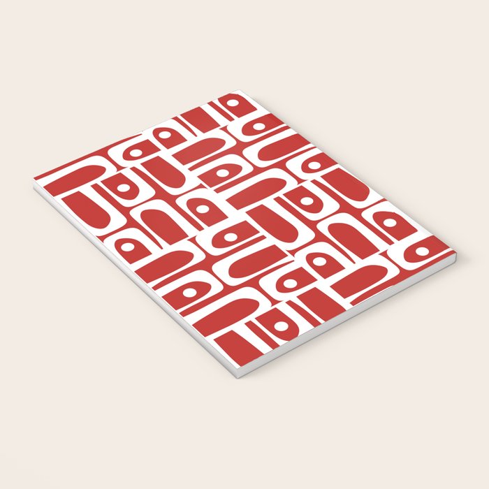 Mid Century Modern Piquet Abstract Multi Geometric Red and White Pattern Notebook Gallery Image 3