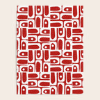 Mid Century Modern Piquet Abstract Multi Geometric Red and White Pattern Poster Gallery Image 4