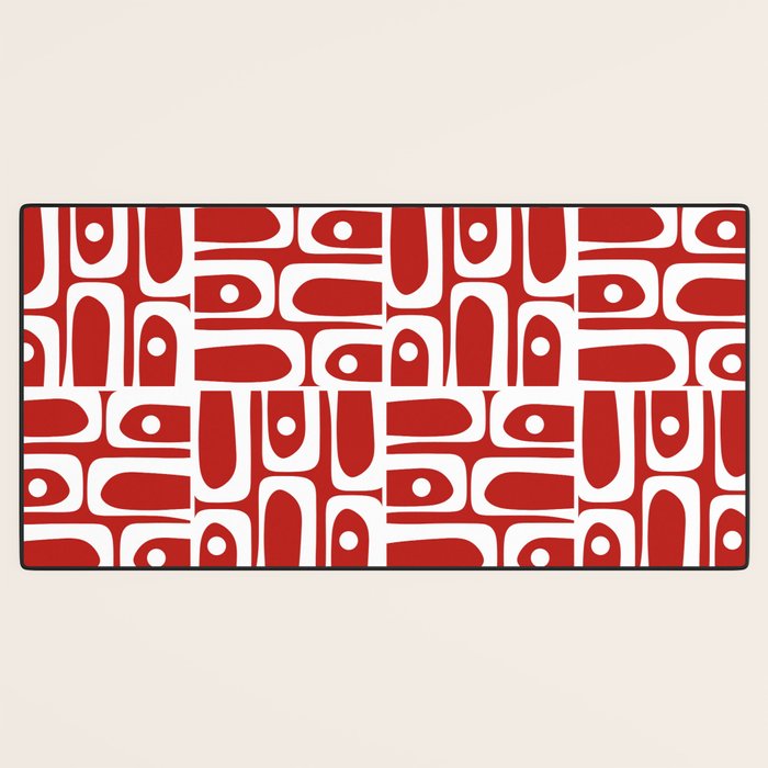 Mid Century Modern Piquet Abstract Multi Geometric Red and White Pattern Desk Mat Gallery Image 3