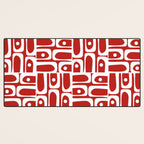 Mid Century Modern Piquet Abstract Multi Geometric Red and White Pattern Desk Mat Gallery Image 3