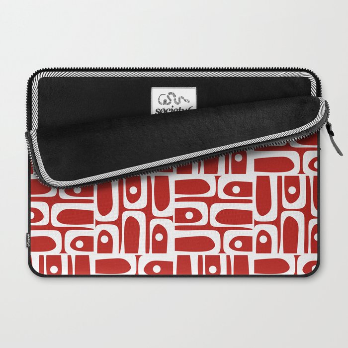 Mid Century Modern Piquet Abstract Multi Geometric Red and White Pattern Laptop Sleeve Gallery Image 2