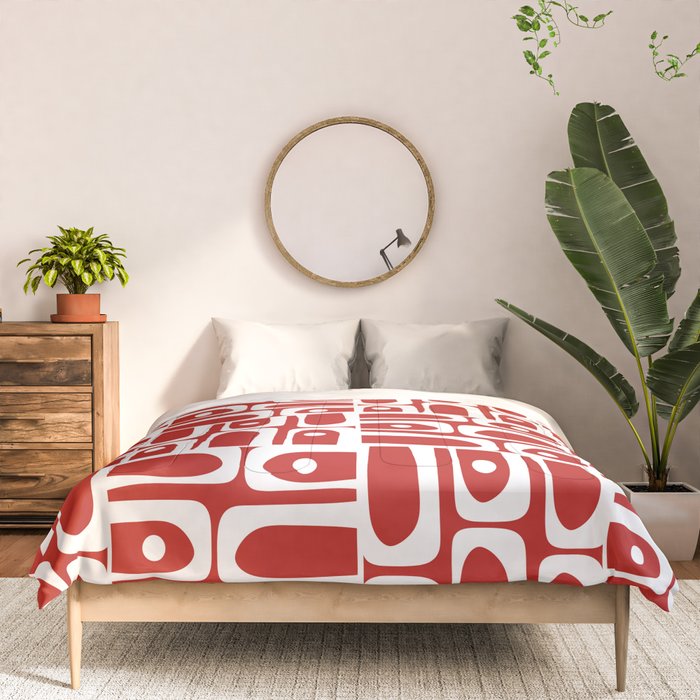 Mid Century Modern Piquet Abstract Multi Geometric Red and White Pattern Comforter Gallery Image 3