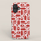 Mid Century Modern Piquet Abstract Multi Geometric Red and White Pattern iPhone Case Gallery Image 1