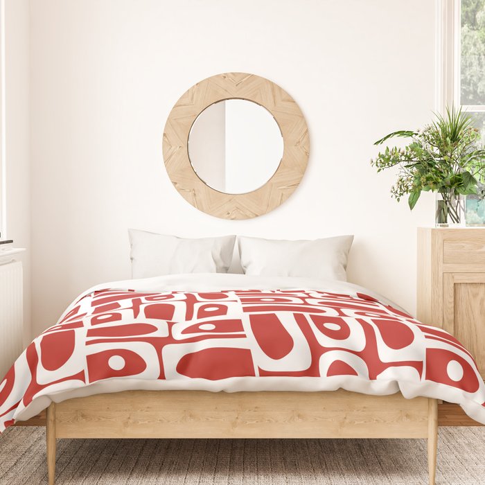 Mid Century Modern Piquet Abstract Multi Geometric Red and White Pattern Duvet Cover Gallery Image 3
