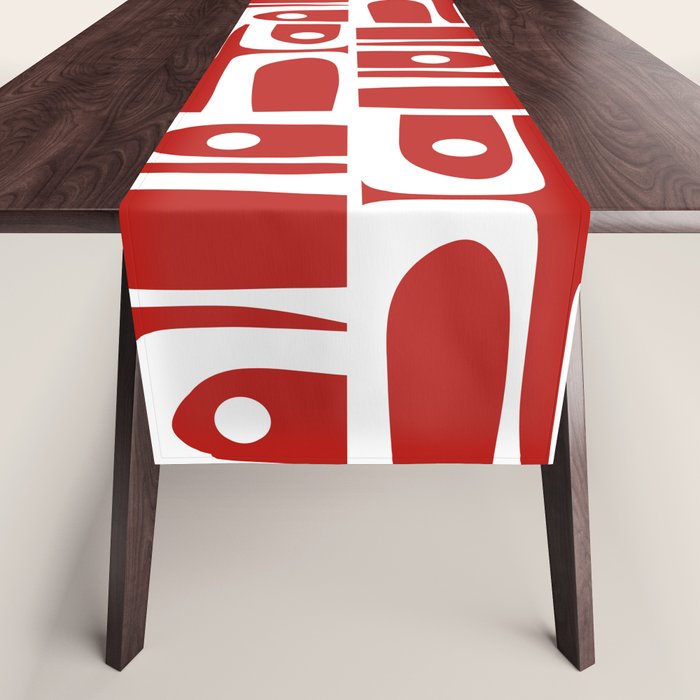 Mid Century Modern Piquet Abstract Multi Geometric Red and White Pattern Table Runner Gallery Image 1