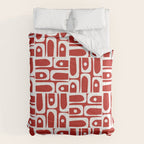 Mid Century Modern Piquet Abstract Multi Geometric Red and White Pattern Comforter Gallery Image 6