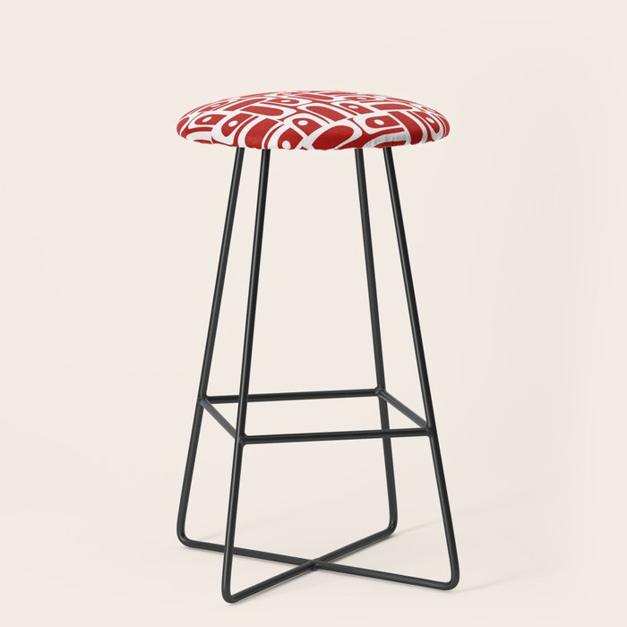 Mid Century Modern Piquet Abstract Multi Geometric Red and White Pattern Stool Gallery Image 1