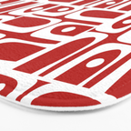 Mid Century Modern Piquet Abstract Multi Geometric Red and White Pattern Bath Mat Gallery Image 3