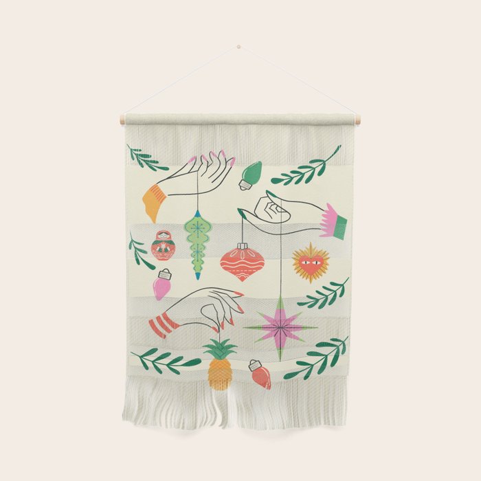 Tree Trimming Hands and Retro Ornaments Wall Hanging Gallery Image 1