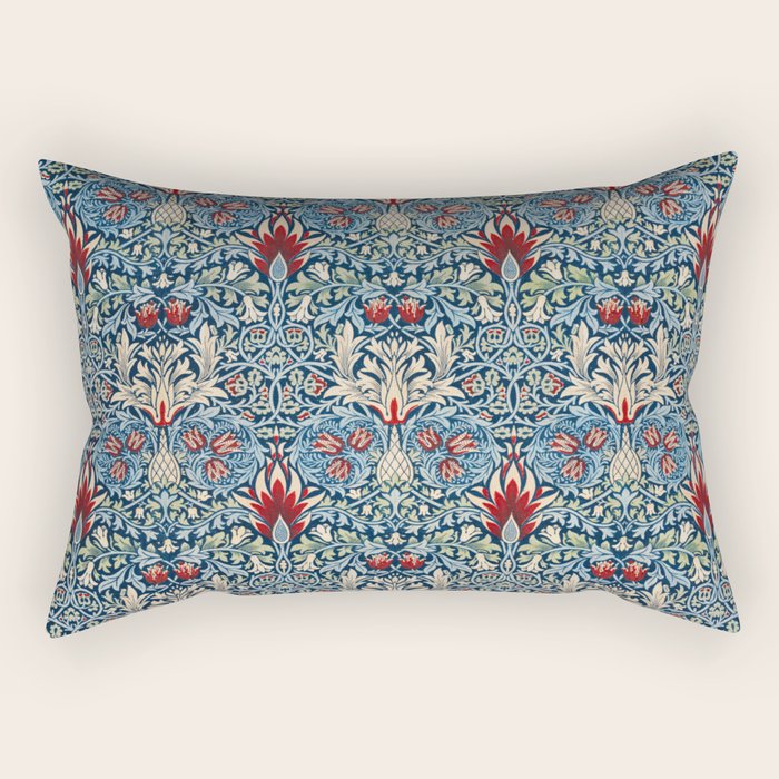 William Morris Vintage Snakeshead Blue & Red Pattern Rectangular Pillow Gallery Image 2