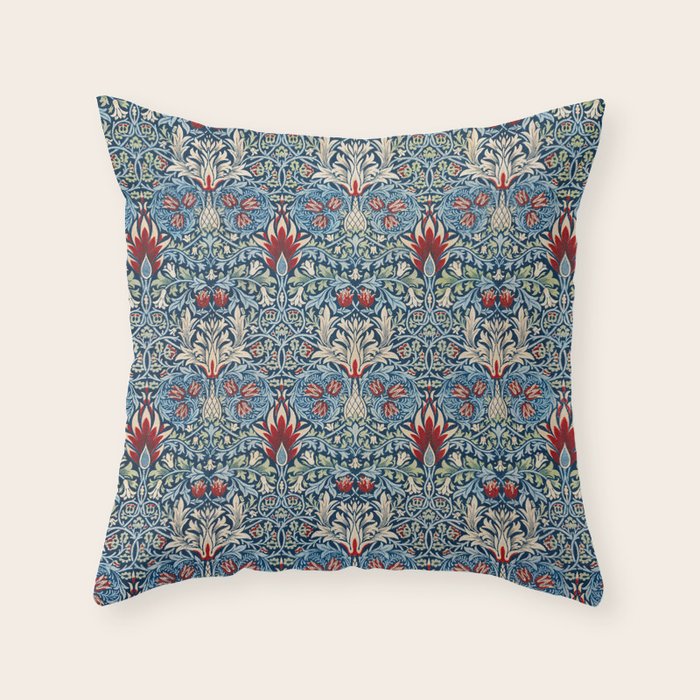 William Morris Vintage Snakeshead Blue & Red Pattern Throw Pillow Gallery Image 6