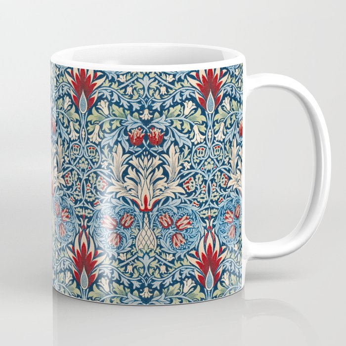 William Morris Vintage Snakeshead Blue & Red Pattern Coffee Mug Gallery Image 1
